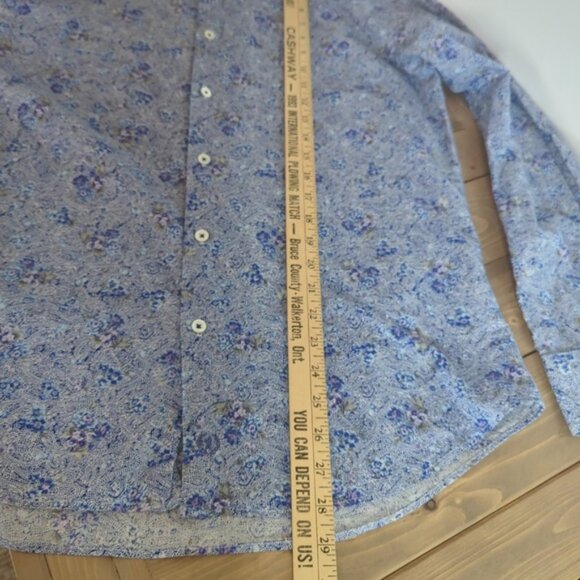 Bugatchi Men’s Blue Paisley Floral Long Sleeve Button up Shirt - Picture 8 of 14